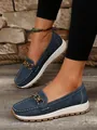 Marineblaue Damen-Plateau-Loafer mit eleganter goldener Kettenschnalle und dicker Sohle - Blau