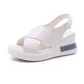 White platform wedge sandals with cross-strap and adjustable back strap - 35 / Off White
