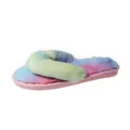 Farbenfrohe Regenbogen-Plüsch-Flip-Flops mit weichem Kunstfell und rosa Sohle - 36-37 / bunt