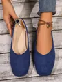Vibrant blue suede flat shoes for women with a comfortable slip-on design. - 36 / Blue
