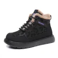 Botines de invierno negros con forro de piel para mujer con estampado de leopardo y suela gruesa - 35 / Negro