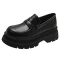 Stylish vintage black platform loafers for women with chunky sole and JK style design - 35 / Black