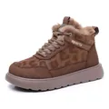 Botas de nieve de invierno marrón con estampado de leopardo, forro de felpa cálida y suela suave - 35 / Marrón