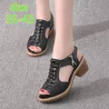 Black hollow Roman sandals with chunky medium heel, size 35-43 - 35 / Black
