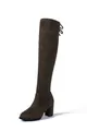 Elegant dark brown faux suede over-the-knee boots with chunky high heel and tie-back detail - 38 / Brown (Suede Texture)