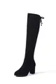Elegant black suede-style over-the-knee stretch boots with chunky high heels - 35 / Black (Suede)