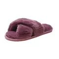Soft purple faux fur plush cross-band indoor slippers for women with flat soles - Purple