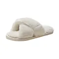 High-quality close-up of soft white plush cross-strap indoor slippers for women at home - 36-37 / Beige
