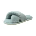 Detailed macro view of soft light blue cross-strap furry slipper with plush texture - 36-37 / Green