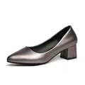 Elegant metallic silver pointed-toe pumps with stable block heel for professional women. - 36 / Gunmetal