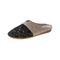 Detail of black lace hollow mesh and woven fabric on breathable flat mule slippers - 35 / Black