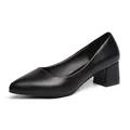 Classic black pointed toe block heel pumps with elegant retro shallow mouth design - 36 / Black