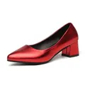 Elegant metallic red pointed-toe block heel pumps for a classic French vintage look. - 36 / Red