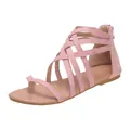 Pink strappy gladiator flat sandals for women with braided thong design and rear zipper closure - 38 / Pink