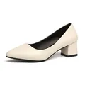 Elegant cream beige pointed toe block heel pumps with a vintage French style design - 36 / Off White