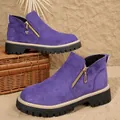 Elegant purple suede round toe side zip chunky platform ankle boots for women autumn - 36 / Purple