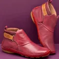 Stylish burgundy women's flat ankle boots with adjustable velcro straps and soft sole - 35 / Red