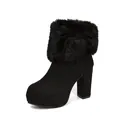 Black block heel ankle boot with faux fur collar and platform sole for winter warmth - 34 / Black