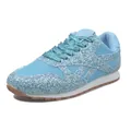 Detailansicht hellblauer Glitzer-Sneaker mit atmungsaktivem Mesh und Plateausohle - Hellblau