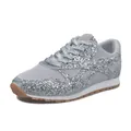 Macro view of silver glitter sneakers with breathable mesh and a stylish design - 35 / Silver