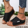 Women's black wedge platform sandals with 6cm heel and open toe design - 36 / Black