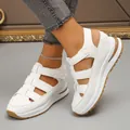 White wedge platform sandals with a breathable hollow-out design and closed toe - 35 / White