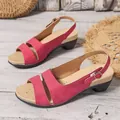 Elegant red peep-toe wedge sandals with comfortable buckle strap for summer outings - Red