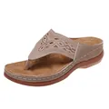 Vista detallada de sandalias de cuña para mujer con parte superior de strass marrón. - Gris