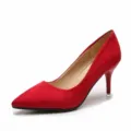 Elegant red suede pointed toe stiletto pumps for women's high heel evening fashion. - 35 / Red