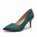 Elegant dark teal pointed-toe stiletto pumps in premium suede finish for women - 35 / Green