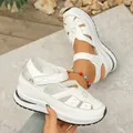 Comfortable white wedge platform sandals with breathable hollow-out design and velcro strap. - 38 / White (w-17)