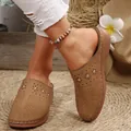 Casual brown closed-toe mules with laser-cut floral design and metal studs for women - 36 / Hollowed Out Rivet Style (382) / Tan