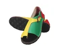 Retro-Damen-Flachsandalen mit Farbblock-Design, Zehenschlaufe und verstellbarer Schnalle - 35 / Gelb & Grün
