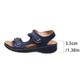 Detailed side view of navy blue wedge sandal showing the 3.5cm platform heel height spec - 36 / Blue