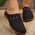 Elegant black women's closed-toe mules with perforated patterns and gold-tone studs - 36 / Hollowed Out Rivet Style (382) / Black