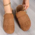 Casual brown closed-toe mule slippers for women with elegant hollow-out patterns and buckle - 36 / Tan
