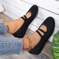 Detalle de primer plano de bailarinas Mary Jane de punto fly-weave negro transpirable - 36 / Negro
