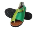 Vintage flache Damen-Sandalen aus Leder in Grün mit Farblock-Design - Hellgrün + Dunkelgrün