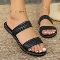 Chique zwarte gevlochten platte slippers voor dames zomer strand casual schoenen - 36 / Zwart