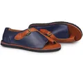 Vintage flache Damen-Sandalen in Marineblau und Braun mit schickem Farbmuster - Blau und Braun