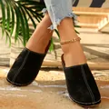 Classic black suede closed-toe mules for women featuring white contrast stitching detail - 36 / Black
