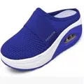 Side detail of women's blue mesh mule with white platform air cushion sole - 35 / Royal Blue (Large Mesh)