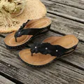 Elegantes sandalias de cuña para mujer con flores 3D para el tiempo libre de verano - 36 / Negro