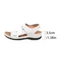 Detailed view of white wedge sandal showing 3.5cm heel height with velcro straps - 39 / White