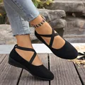 Ballerines à talons compensés noires avec brides croisées élastiques pour femmes - 36 / Noir