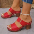 Sandales élégantes à talons épais rouges avec semelle plateforme pour femmes mode - Rouge