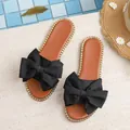 Elegant black bow flat slides for women with studded sole edge - 36 / Bow Knot Rhinestone Edge Style (Q002) / Black