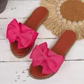 Vibrant pink bow flat sandals with rhinestone trim for women's summer beach wear - 36 / Bow Knot Rhinestone Edge Style (Q002) / Rose Red