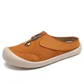 Stylish women's brown suede platform mules with decorative zipper for spring casual wear - 38 / Brown