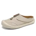 Comfortable beige women's casual slip-on mule with decorative zipper and thick sole - 38 / Beige